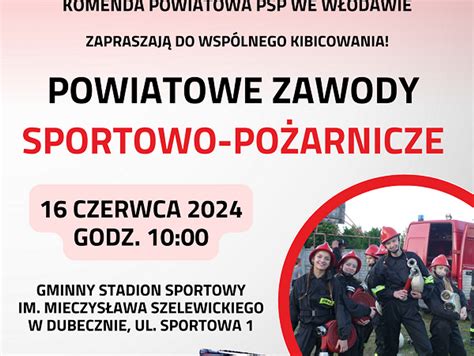 Infografika z podium i listą zwycięzców Powiatowych Zawodów Sportowo-Pożarniczych