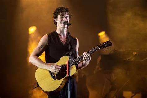 Shawn Mendes podczas występu na żywo na scenie