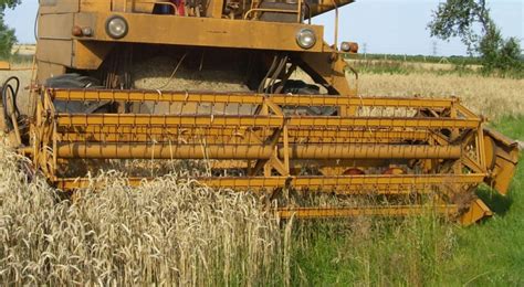 zdjęcie kombajnu pracującego na suchym polu