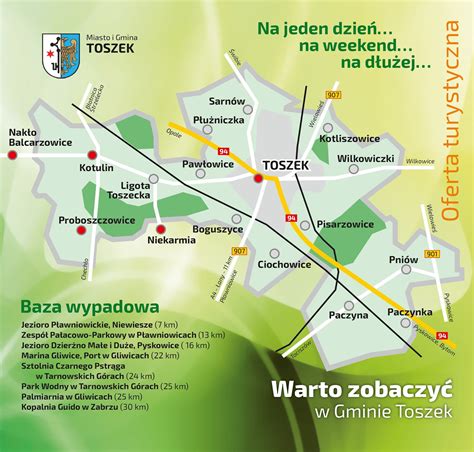 mapa gminy Toszek z zaznaczonymi obszarami inwestycji drogowych i infrastrukturalnych