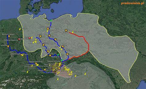 Mapa archeologiczna regionu z zaznaczonymi stanowiskami kultur pucharów lejkowatych i trzcinieckiej