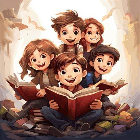 Ilustracja dzieci czytających książki lub schemat