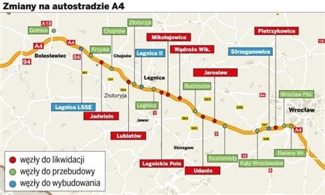 Mapa objazdów wyznaczonych w rejonie węzłów autostrady A4