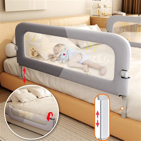Infographic showing the safety features of a children's bed: rounded edges, PVC trim, removable safety rail.