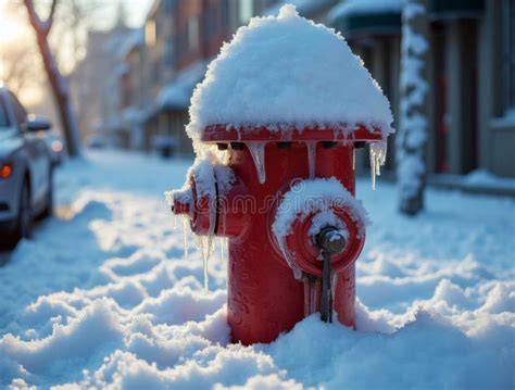 Thematic photo of a house in winter with snow, highlighting a pipe or hydrant protected by a heating cable.
