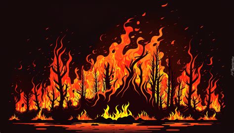 Płonący las w puszczy, dym unoszący się nad drzewami