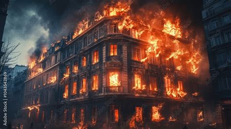 Thematic photo of a burning building or fire trucks at night