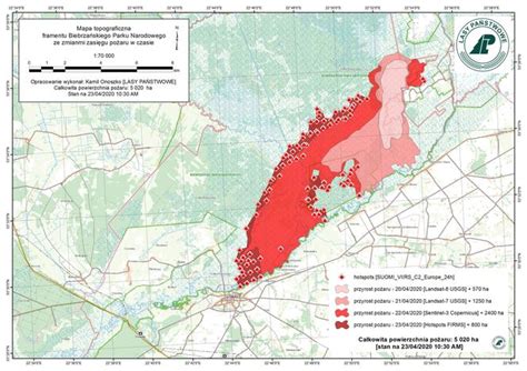 mapa wskazująca obszar pożaru poszycia leśnego w Jasionnie