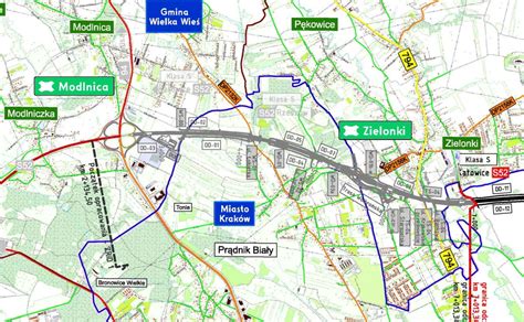 Mapa obwodnicy Krakowa z zaznaczonymi miejscami częstych zdarzeń