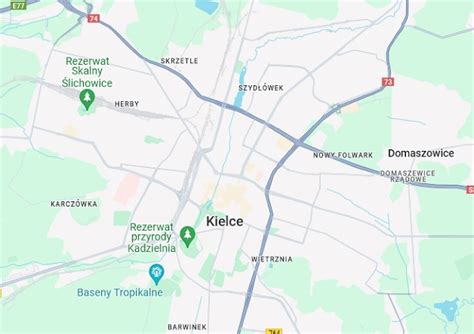 Mapa Kielc z zaznaczonymi lokalizacjami głównych zdarzeń pożarowych i interwencji służb