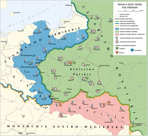 mapa Polski pod zaborami z zaznaczonym Śremem i Wielkopolską