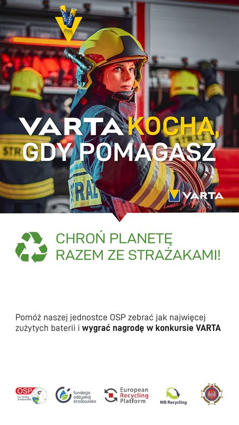 Logo VARTA i OSP na plakacie promującym zbiórkę baterii