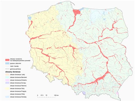 Mapa ryzyka powodziowego z zaznaczonymi obszarami szczególnie narażonymi.