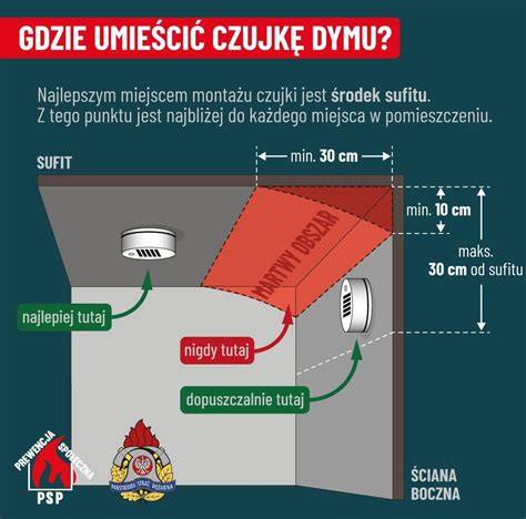 Schematyczny widok rozkładu czujek pożarowych na pokładach statku