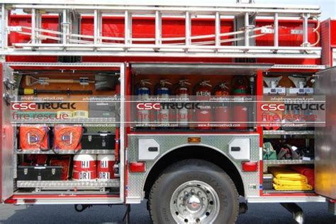 Screengrab or infographic illustrating the layout of storage compartments on the fire truck
