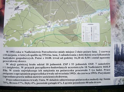 Mapa Puszczy Noteckiej z zaznaczonym obszarem pożaru z 1992 roku