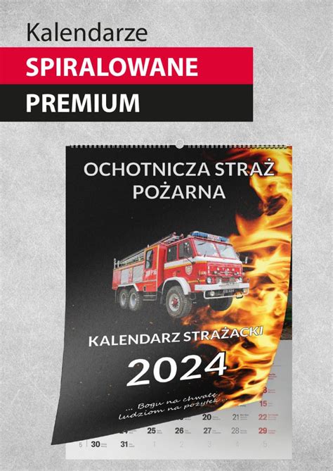 Kalendarz strażacki spiralowany, prezentujący układ 7 stron i mechanizm przewracania kart
