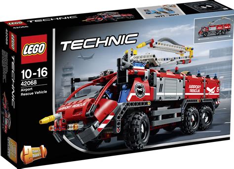 Schema or infographic of LEGO Technic fire truck 42068 with its mechanical functions highlighted