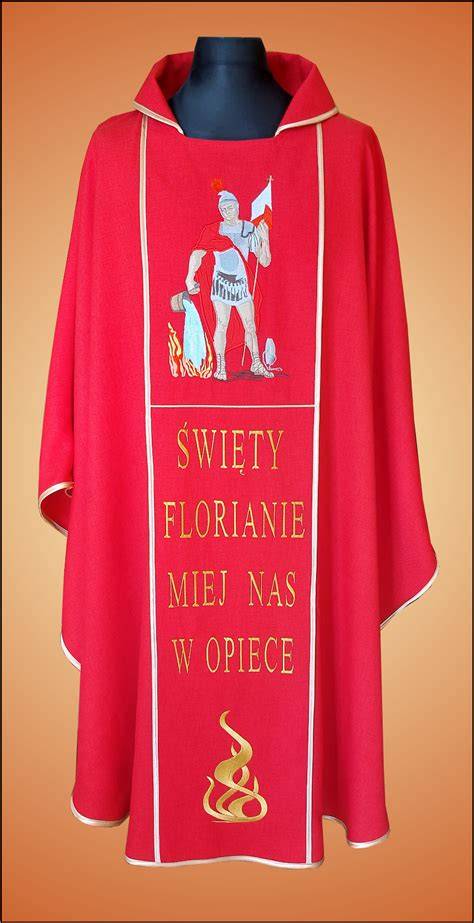 Grafika przedstawiająca św. Floriana z tarczą OSP