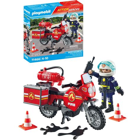 PLAYMOBIL Motocykl straży pożarnej na miejscu wypadku z figurką strażaka i akcesoriami
