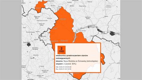 Mapa obszaru objętego ostrzeżeniem RCB o zadymieniu