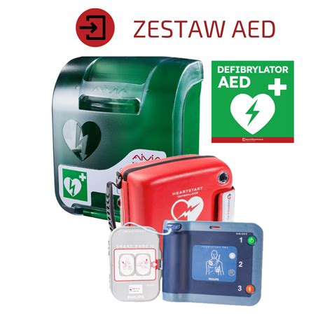 Grafika przedstawiająca defibrylator AED i instrukcję obsługi