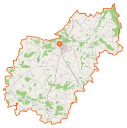 Mapa powiatu mławskiego z zaznaczonymi lokalizacjami jednostek OSP w KSRG