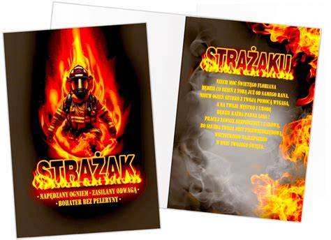 Symboliczne życzenia dla strażaka - kartka z tekstem lub motyw florianowy