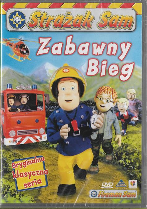 Okładka książki z płytą DVD Strażak Sam, przedstawiająca postacie z serialu w akcji.