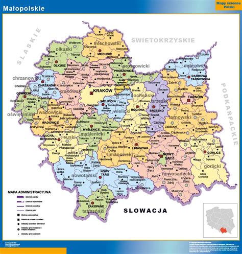 Stara mapa Małopolski z zaznaczoną Polanką Wielką i dekanatami