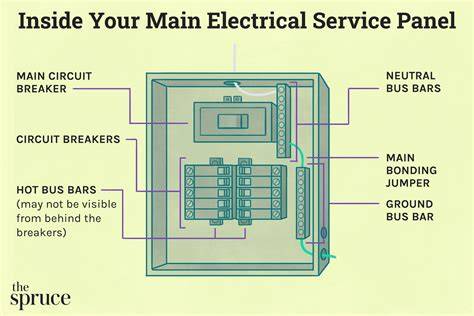 Infographic or diagram showing an electrical panel as a source of fire in an industrial building, with smoke spreading