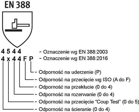 Infografika z parametrami EN 388 dla rękawic ochronnych