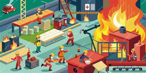 Thematic photo of fire brigades extinguishing a factory fire