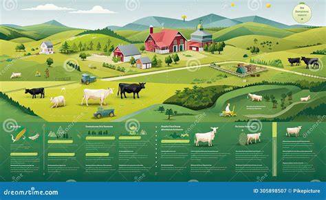 Infographic showing a factory and a dairy barn with a distance measurement