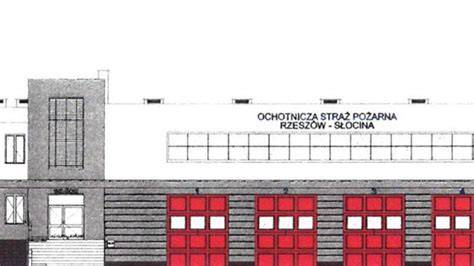 Wizualizacja lub plan nowej wieży strażackiej w Anielinach