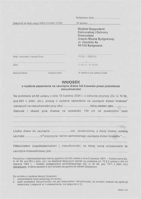 zdjęcie wniosku o zezwolenie na wycinkę drzew