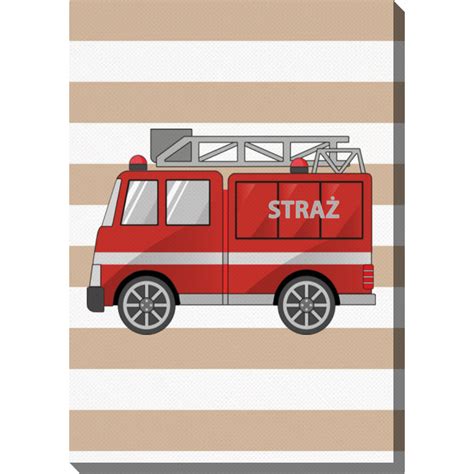Rysunek dziecka przedstawiający wóz strażacki i strażaków