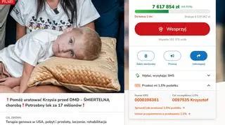 Zdjęcie chłopca z dystrofią mięśniową Duchenne’a lub infografika przedstawiająca chorobę