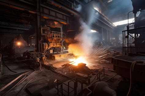 Thematic photo of an industrial fire at a steel mill with smoke