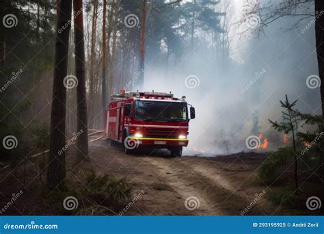 Thematic photo of a fire truck extinguishing a forest fire in difficult terrain