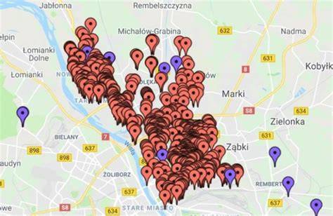 Mapa z rozmieszczeniem hydrantów zewnętrznych