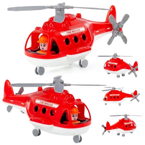 Zabawkowy helikopter strażacki z widocznymi funkcjami