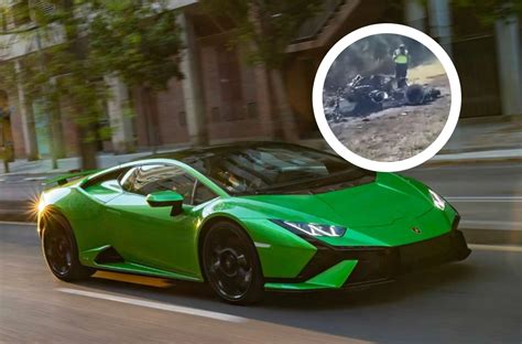 Wrak spalonego Lamborghini Huracan po wypadku w Moskwie
