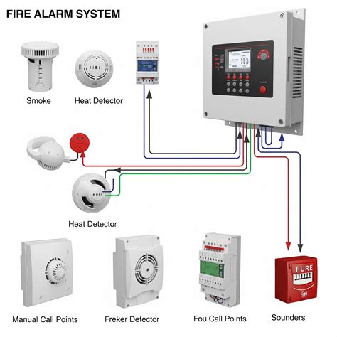 Graphic illustration of fire alarm system components and their connections