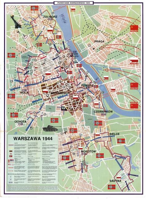 Mapa Getta Warszawskiego z zaznaczonymi miejscami walk