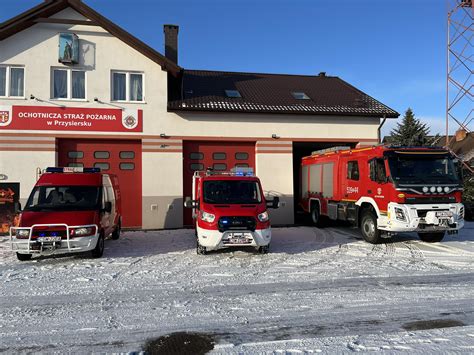 Wizualizacja rozbudowanego budynku OSP Lubiewo z nowym garażem i zmodernizowanym stropodachem