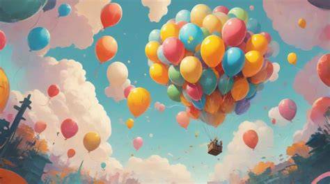 Ilustracja symboliczna białych balonów unoszących się w niebo